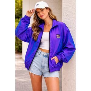 Vintage Surf Style Windbreaker Jacket Purple Blue 90s Retro One Size